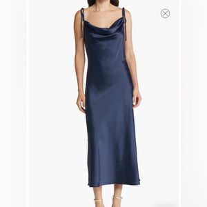 Blue Satin Midi Dress